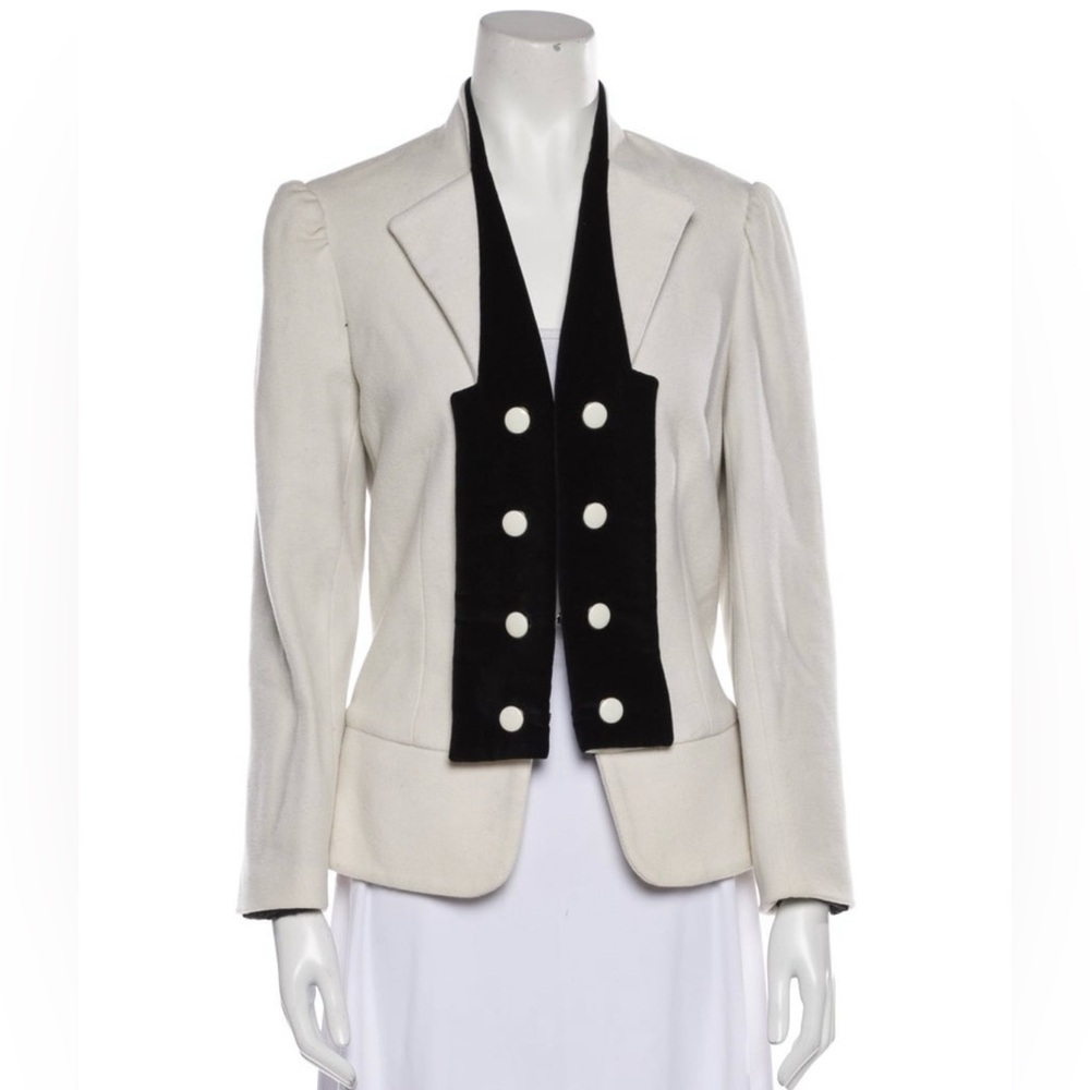 ALICE + OLIVIA white & black double-breasted blazer (M)